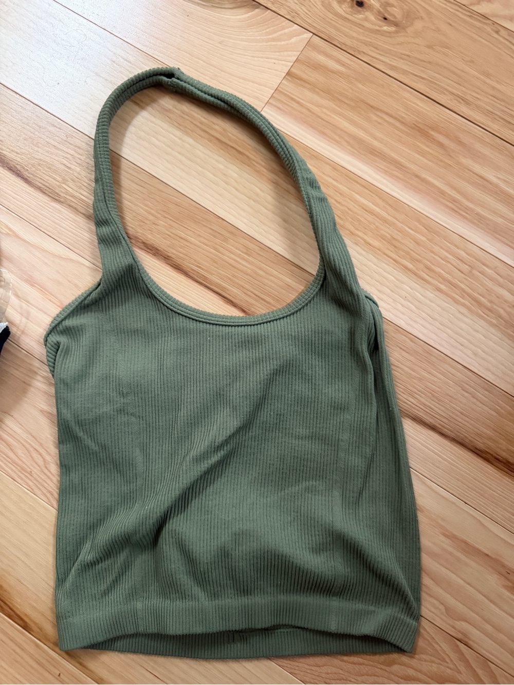American Eagle Outfitters Olive Ribbed Halter Crop Top
